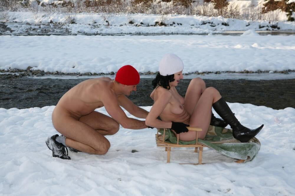Naturist Girl Snow Day Couples Sled pics - Naturism encourages you to value inner harmony and peace