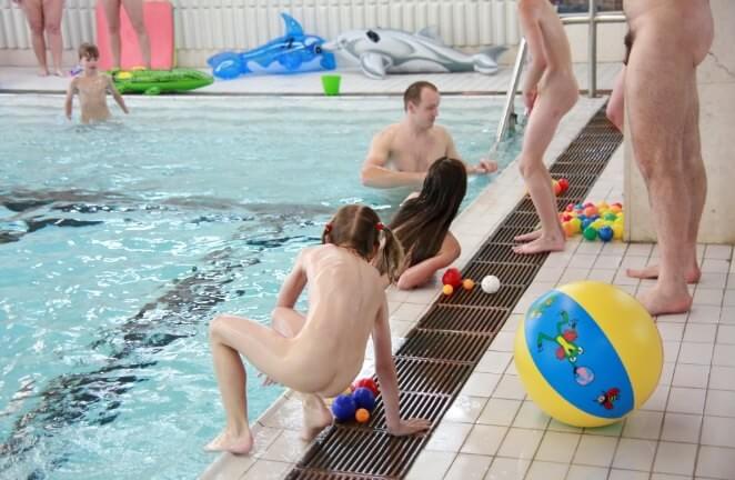 Nude family in the pool photos - Getting rid of swimsuits